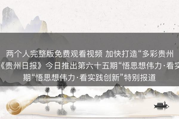 两个人完整版免费观看视频 加快打造“多彩贵州”文旅新品牌！｜《贵州日报》今日推出第六十五期“悟思想伟力·看实践创新”特别报道